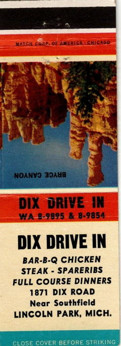 Dix Drive-In (Dix Bar-B-Q Restaurant) - Matchbook (newer photo)